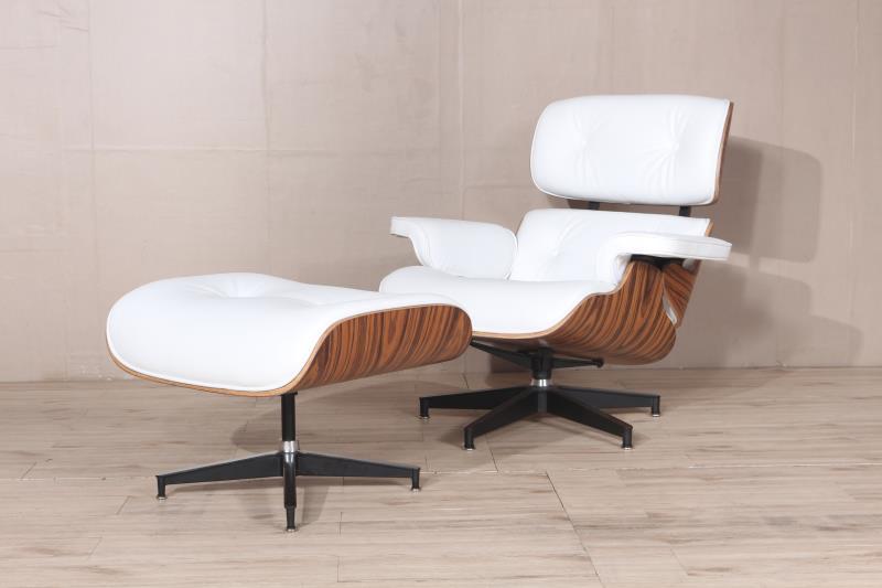 Classic Charles Eames Lounge Chair And Ottoman Replica White Leather Rose Wood - DECOMICA